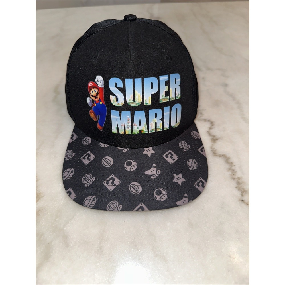 Nintendo Super Mario Bros Youth Sized Adjustable Snapback Hat Cap‎ Black nWT